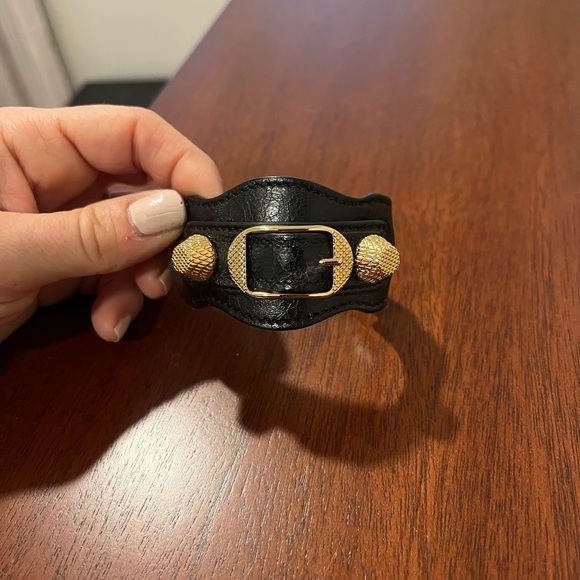 Balenciaga Jewelry - Authentic Balenciaga Black Leather Bracelet with Gold Accents